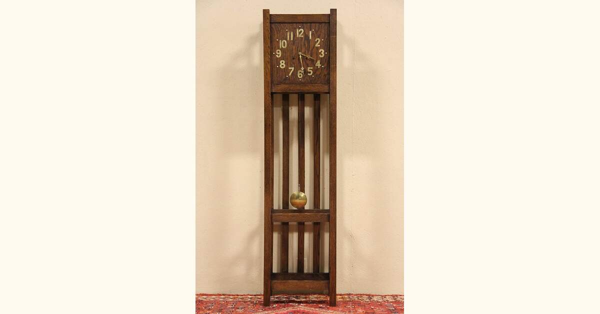Arts & Crafts Mission Oak Tall Case 1910 Antique Grandfather Clock