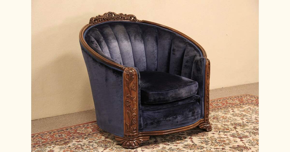 Art Deco Blue Velvet 1930's Vintage Club Chair