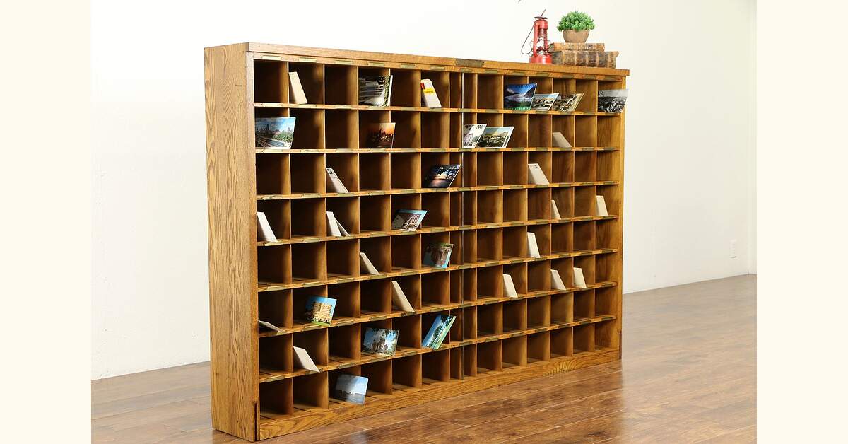 Oak Antique Salvage Postal Sorting Mailbox, 96 Bottle Wine Rack