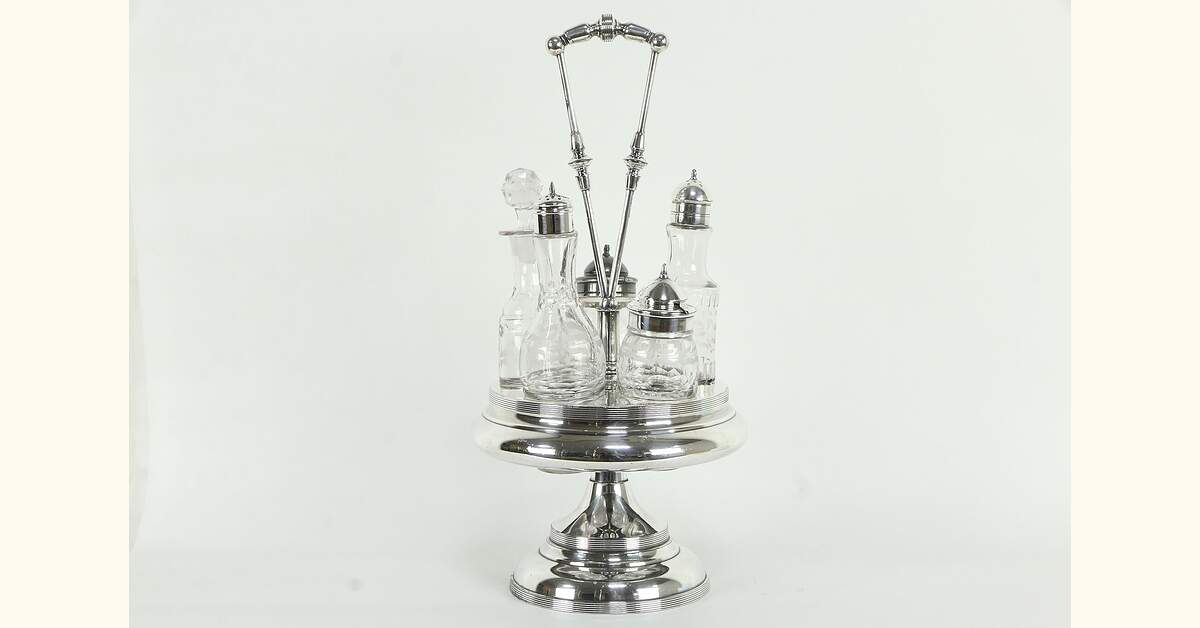 Victorian Antique Silverplate Castor Condiment & Cruet Set