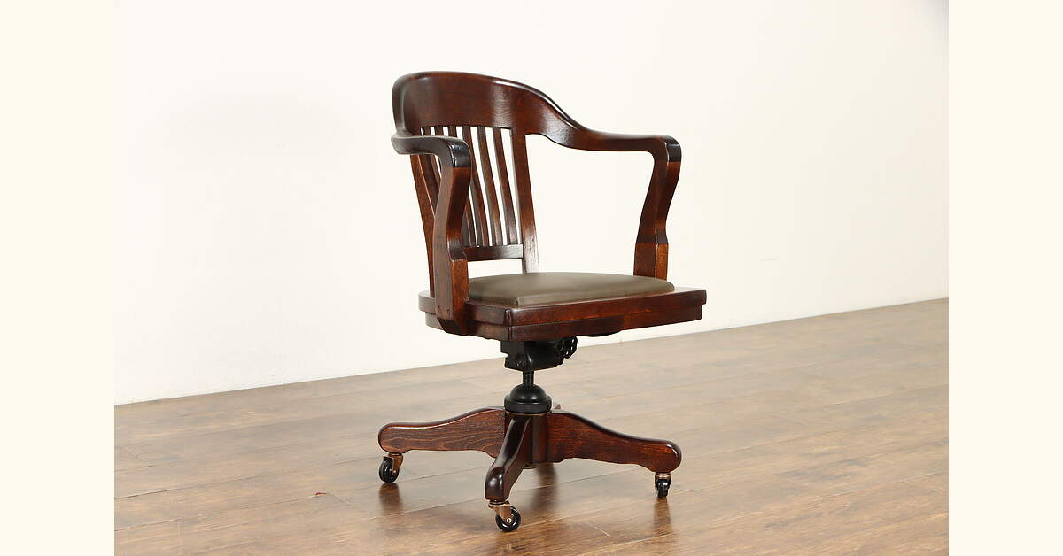 Birch & Leather Antique Swivel Adjustable Office Desk Chair