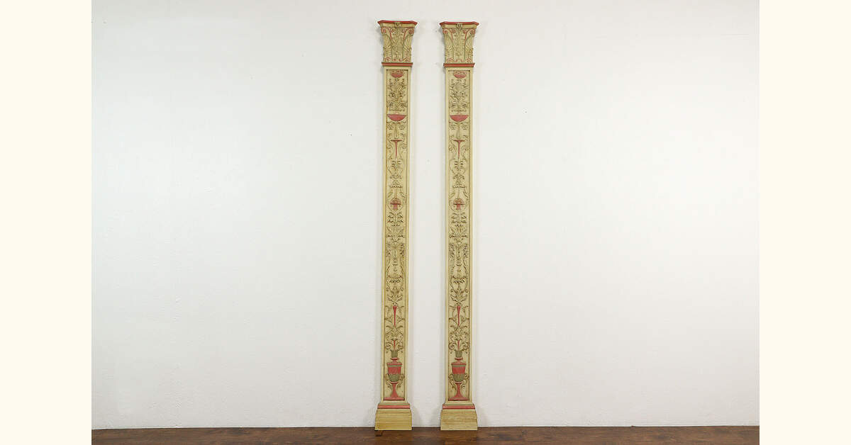 Pair of Classical Architectural Salvage Pilasters or Columns Hand Painted