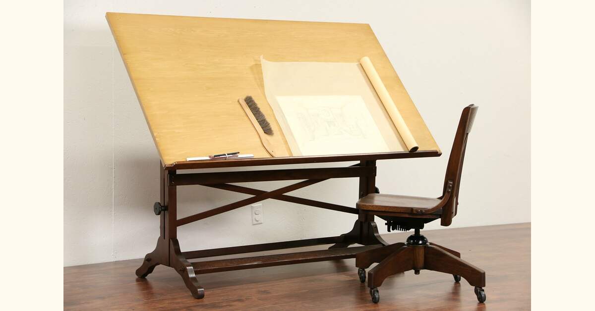 Adjustable Architect Drafting, Drawing or Artist Table, Oak & Maple ...