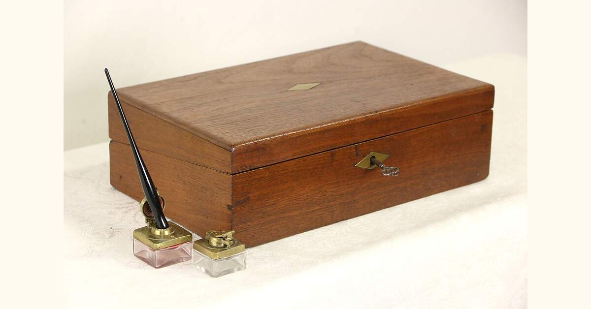 Lap or Travel Desk, Writing Box Walnut 1880 Antique