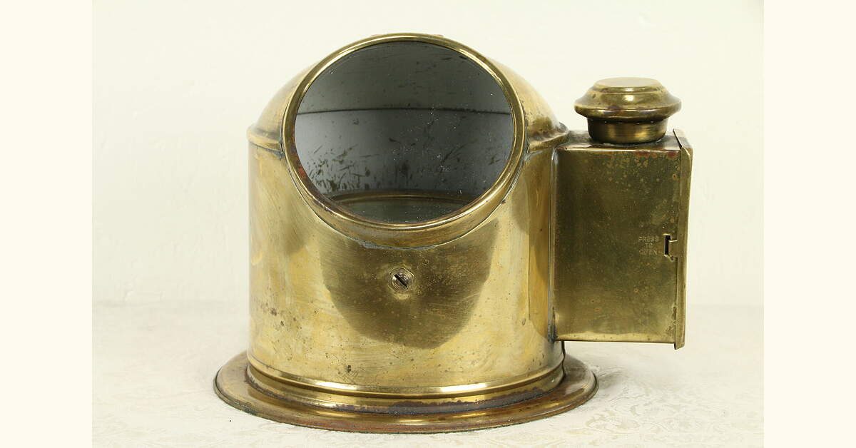 English Brass Antique Ship Compass & Sherwood Lantern