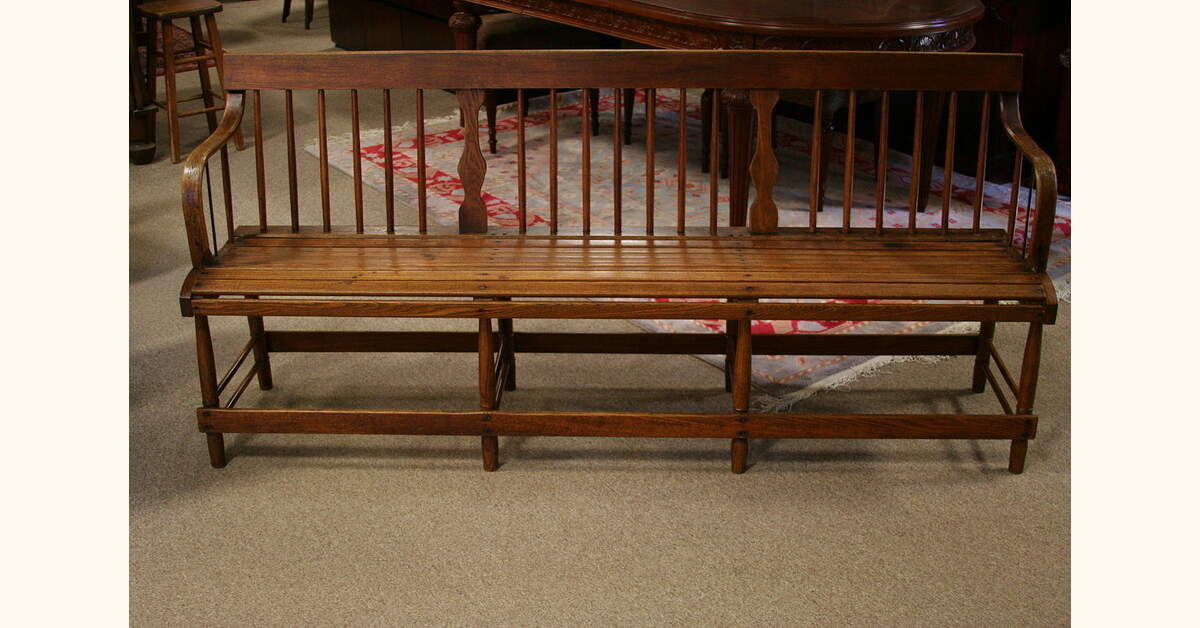 New England Antique Oak Railroad Bench