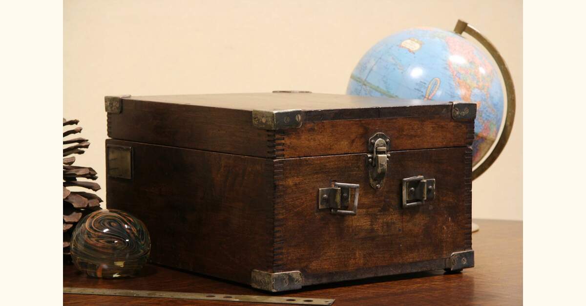 Antique 1900 Document or Instrument Box, Nickel Mounts