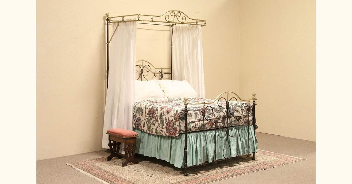 Victorian Half Tester Brass & Iron Antique 1890's Bed