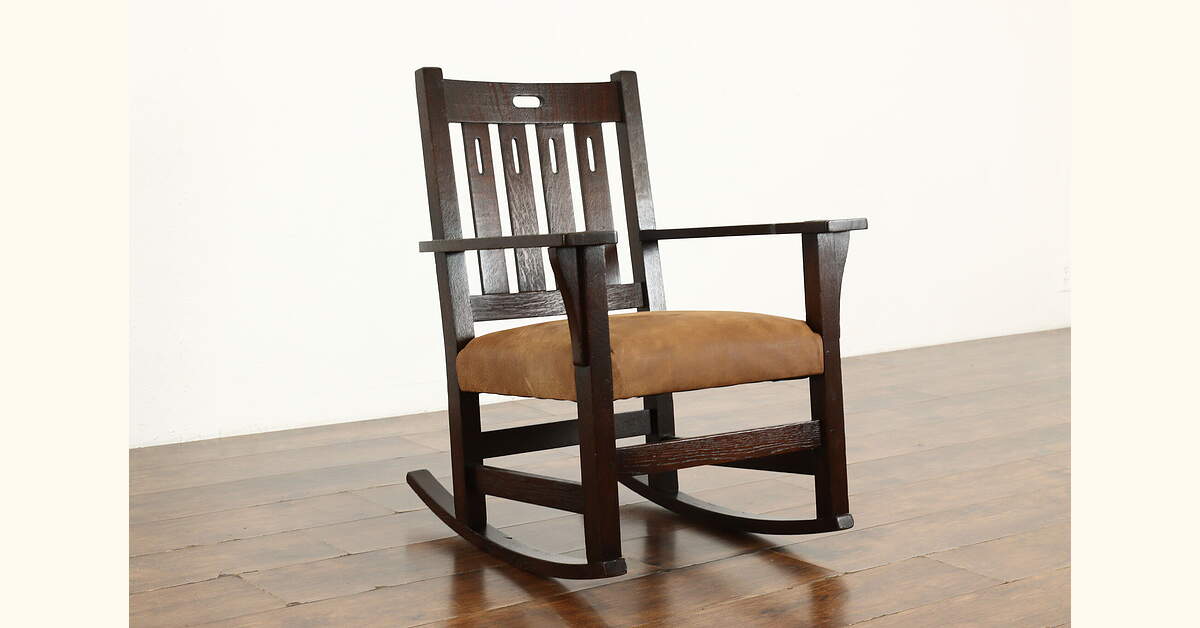 Craftsman Rocker Arts & Crafts Mission Oak Antique Rocker Craftsman Rocking Chair, Leather