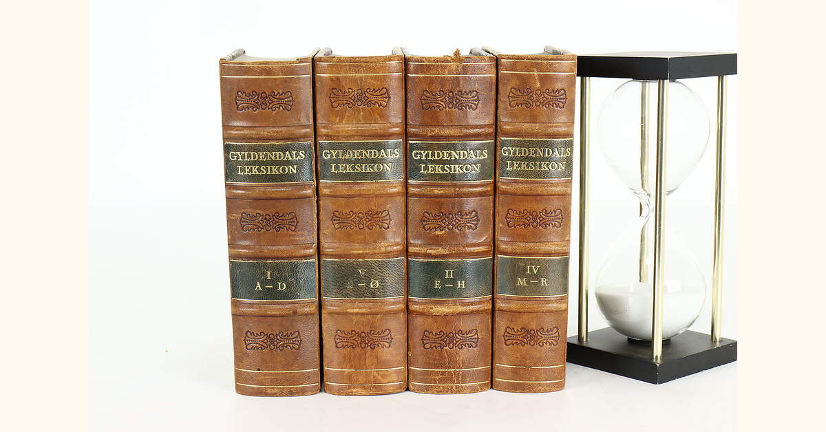 Set of Four Leatherbound Vintage Danish Encyclopedias, Gyldendals