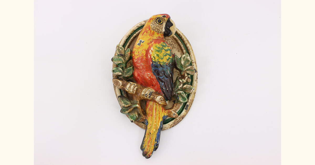 Junk Modelling Parrot Victorian Salvage Antique Cast Iron Painted Parrot Door Knocker