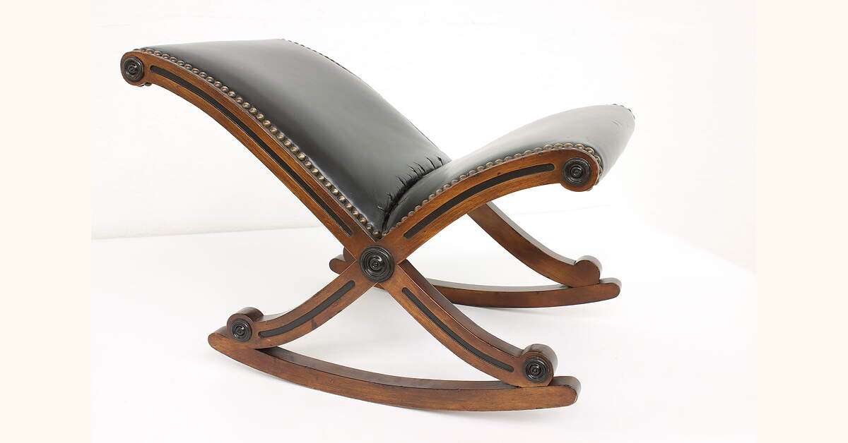 Gout Rocker Gout Rocking Vintage Birch Footstool, Leather Upholstery