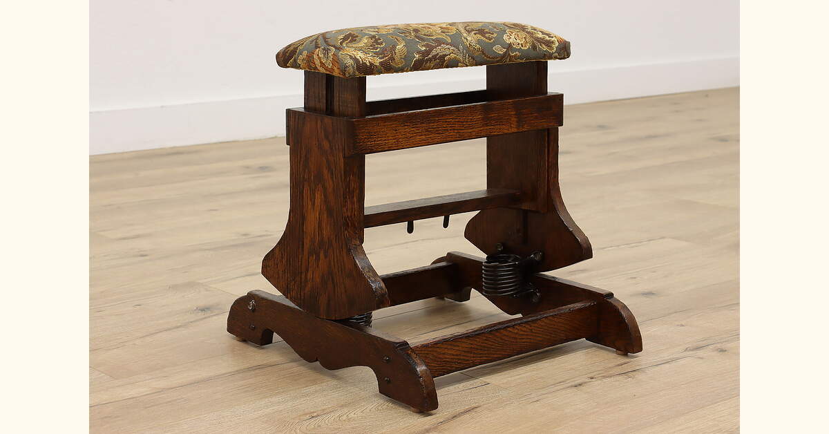 Gout Rocker Arts & Crafts Antique Rocking Adjustable Oak Gout Footstool