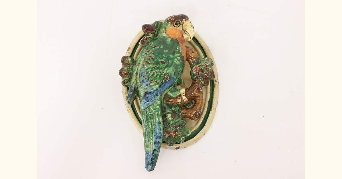 Junk Modelling Parrot Victorian Salvage Antique Cast Iron Painted Parrot Door Knocker