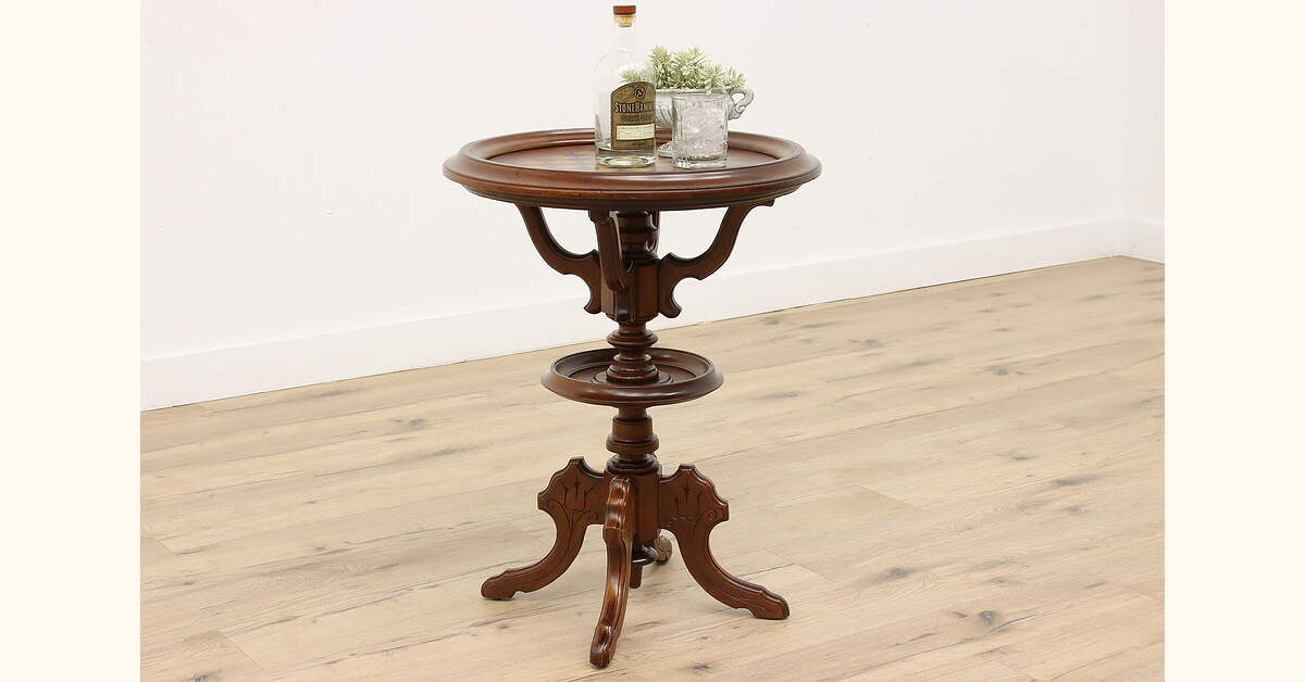 Exchequer Table Victorian Antique Walnut Inlaid Checker & Chess Game Table
