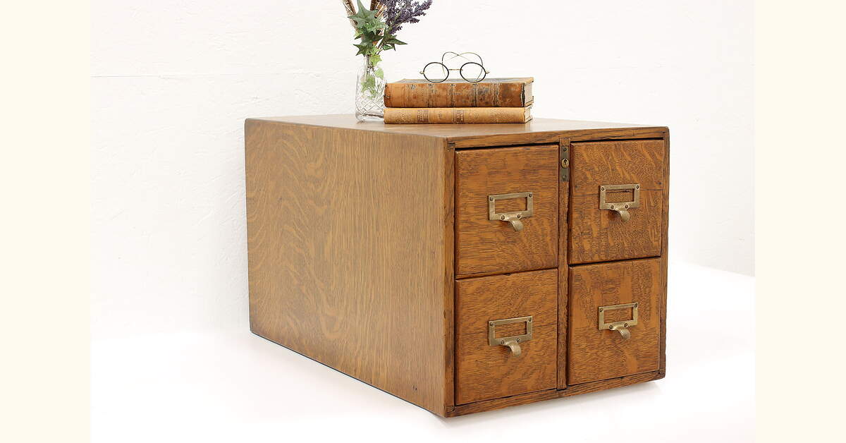 Table Top Card File Chest Traditional Desktop Antique Oak 4 Drawer Card File Cabinet