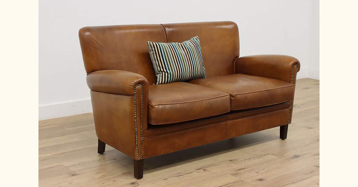 French Art Deco Vintage Sheep Leather Loveseat or Small Sofa French Art Deco Vintage Sheep Leather Loveseat or Small Sofa