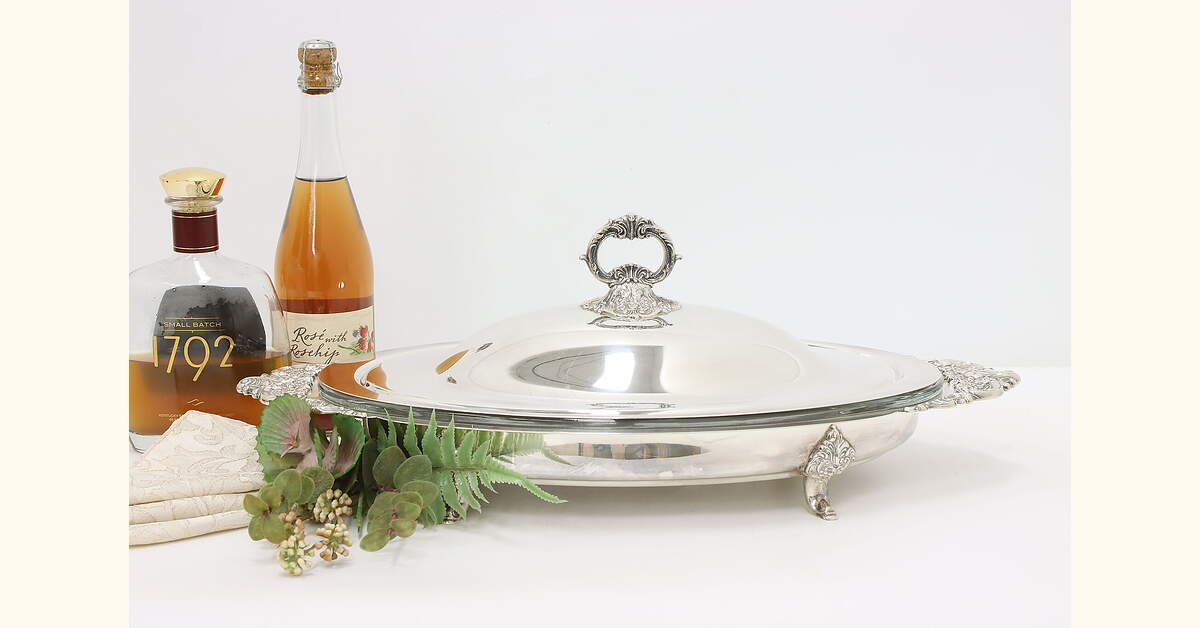Wallace Baroque Vintage Silverplate & Glass Covered Server