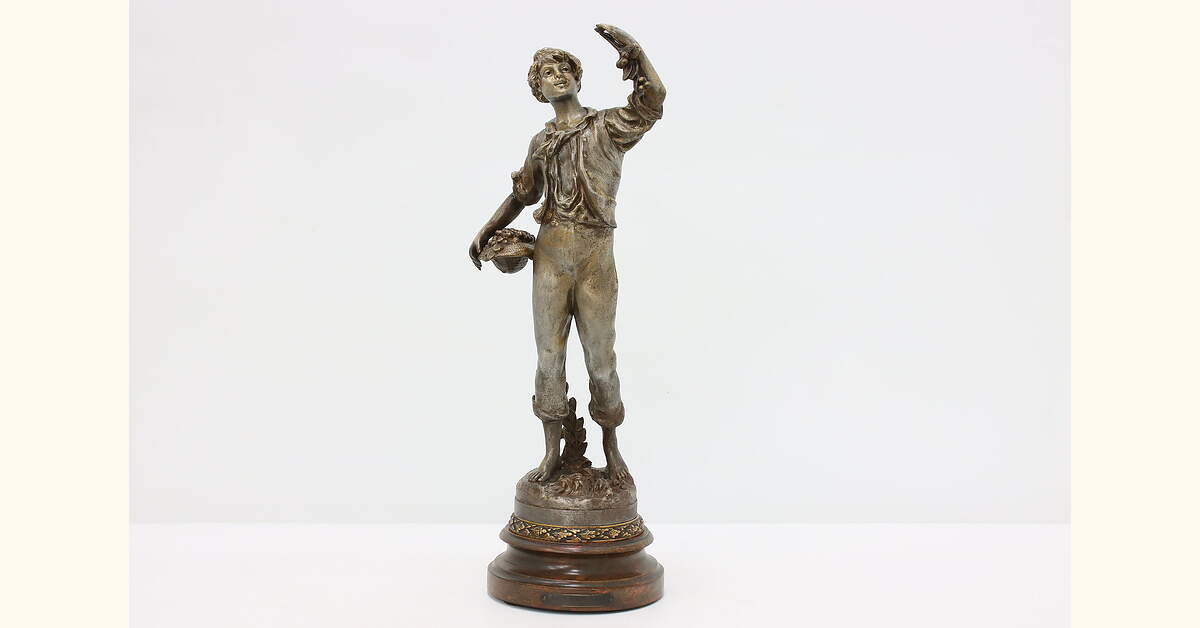 Picking Cherries Sculpture Antique Metal Statue Rousseau