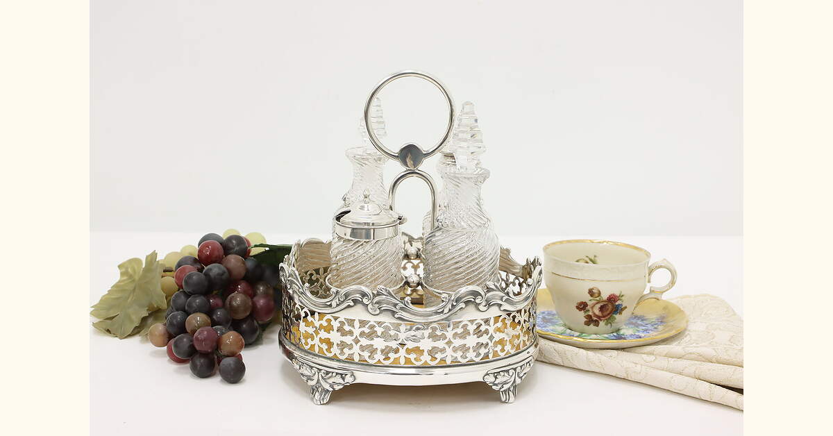 Victorian Antique Silverplate Castor Condiment Cruet Set