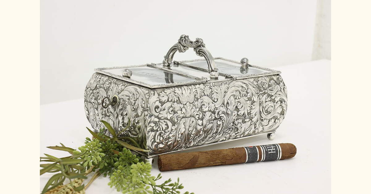 Victorian Antique Silverplate Humidor Hunting Scene Meriden