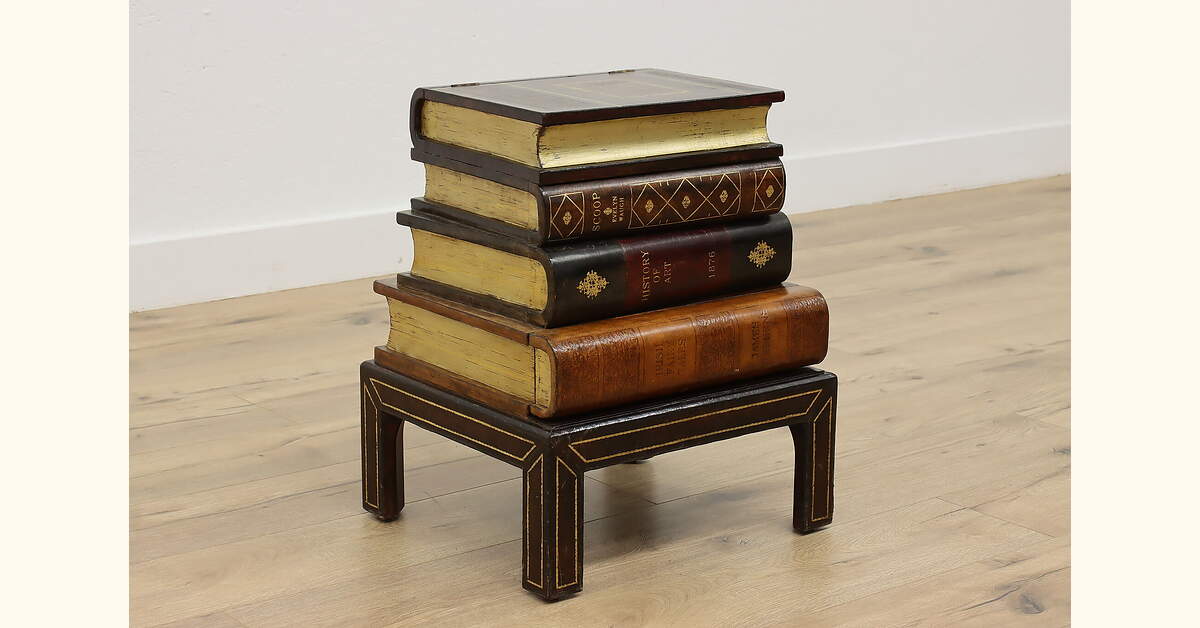 Leather Stacked Book Vintage Side End Table Maitland Smith