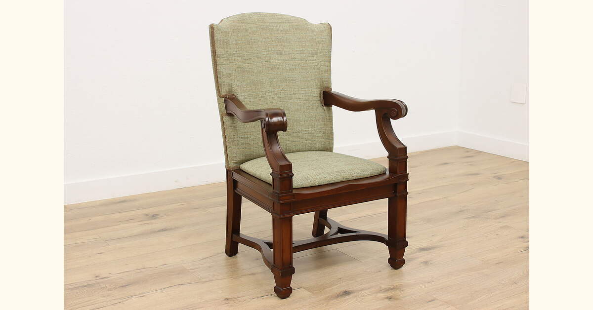 Traditional Antique Carved Walnut Office Desk Chair, Clemco