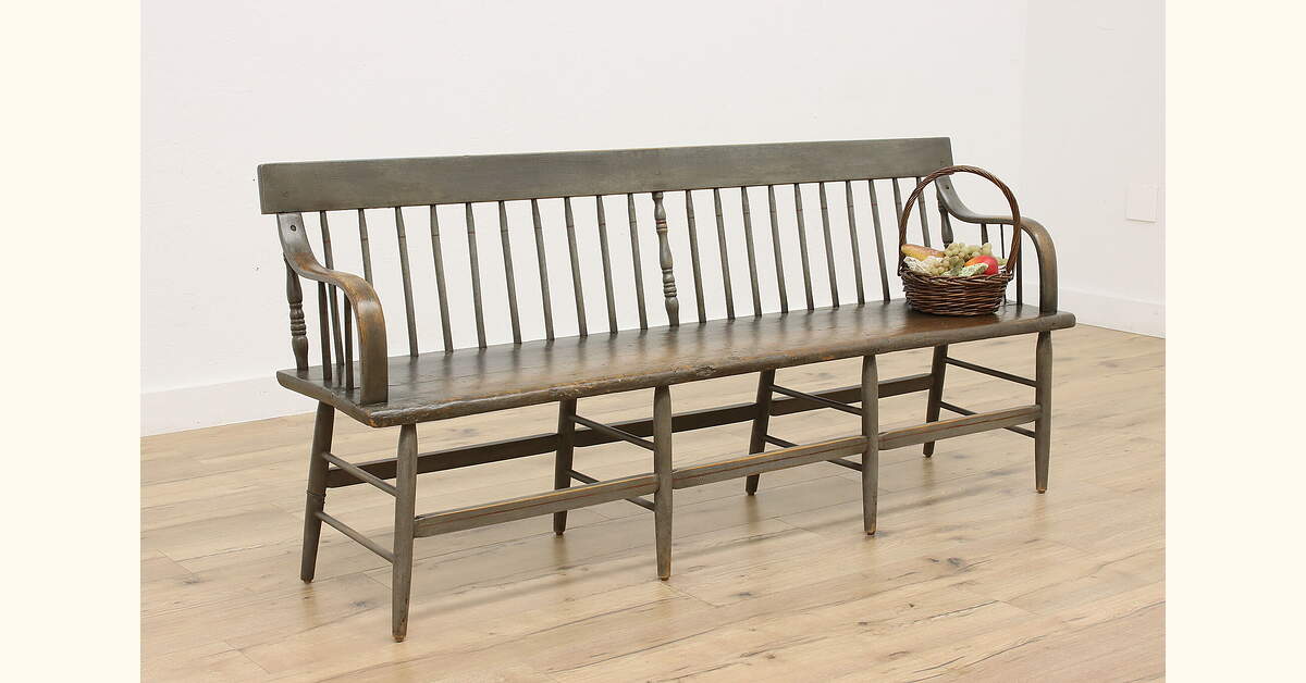 Farmhouse Country Pine Antique Painted Hall or Porch Bench
