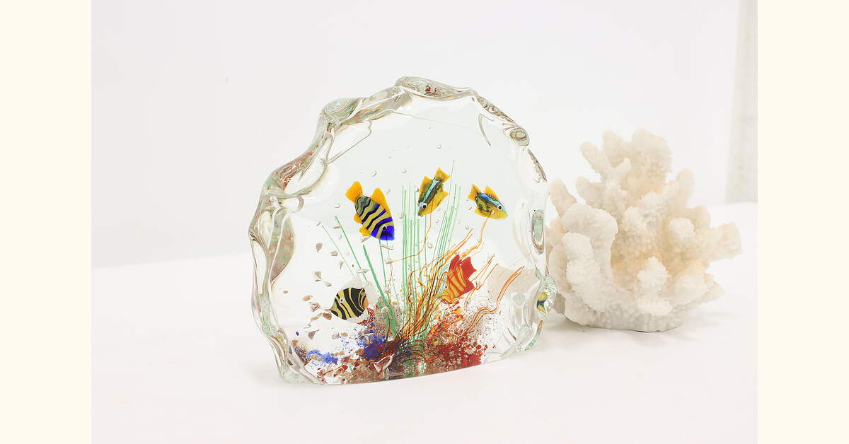 Ocean Fish Vintage Blown Art Glass Paperweight Sculpture