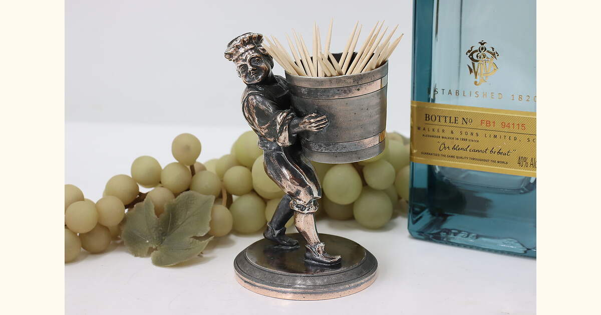 Victorian Antique Silverplate Chef Toothpick Holder, Tufts