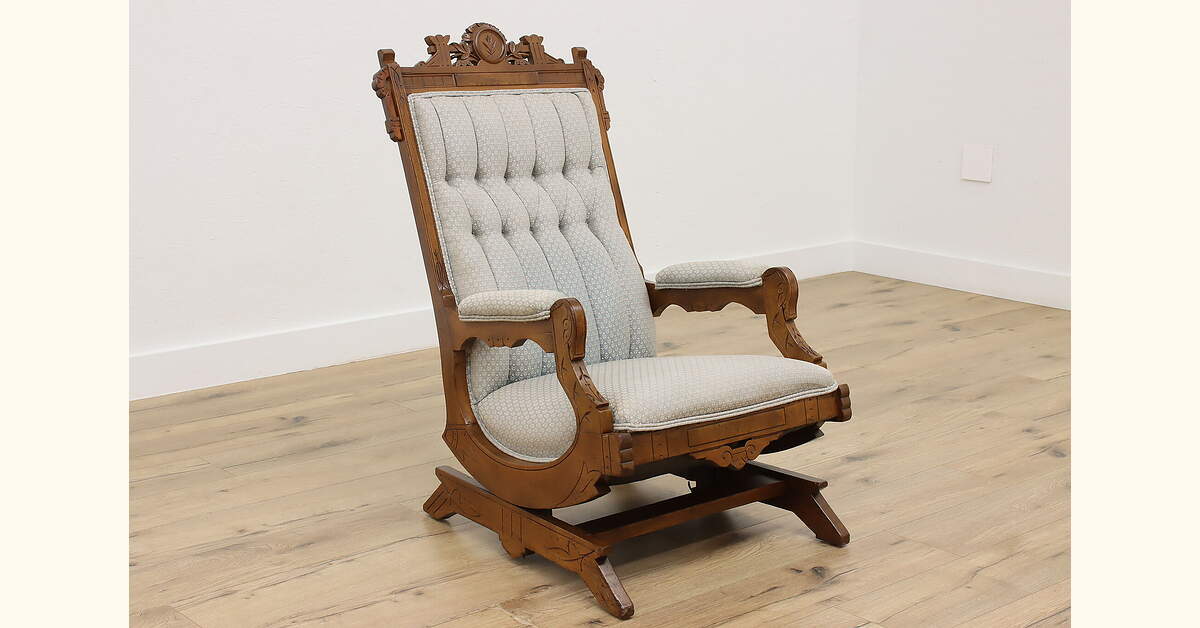 Victorian Eastlake Antique Carved Walnut Rocking Chair