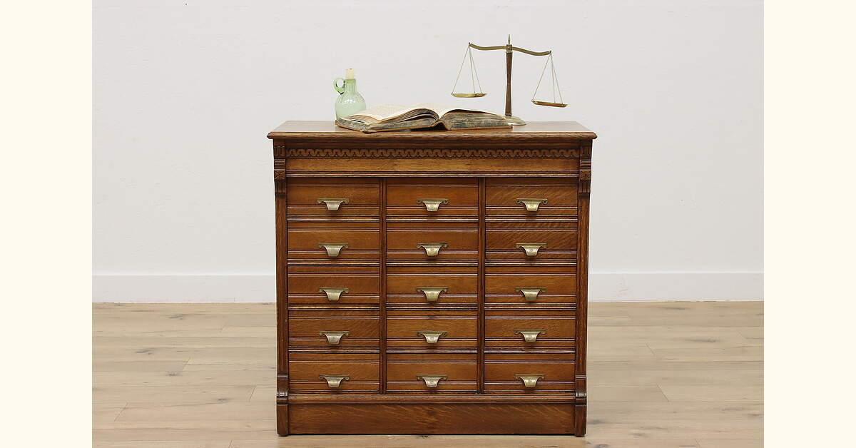 Victorian English Antique 15 Drawer Office Library File, SFC