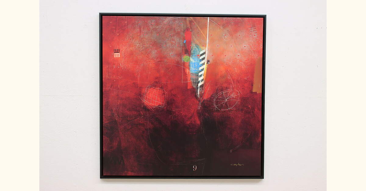Red Abstract with Letters Vintage Giclee Print, Alan 50.5