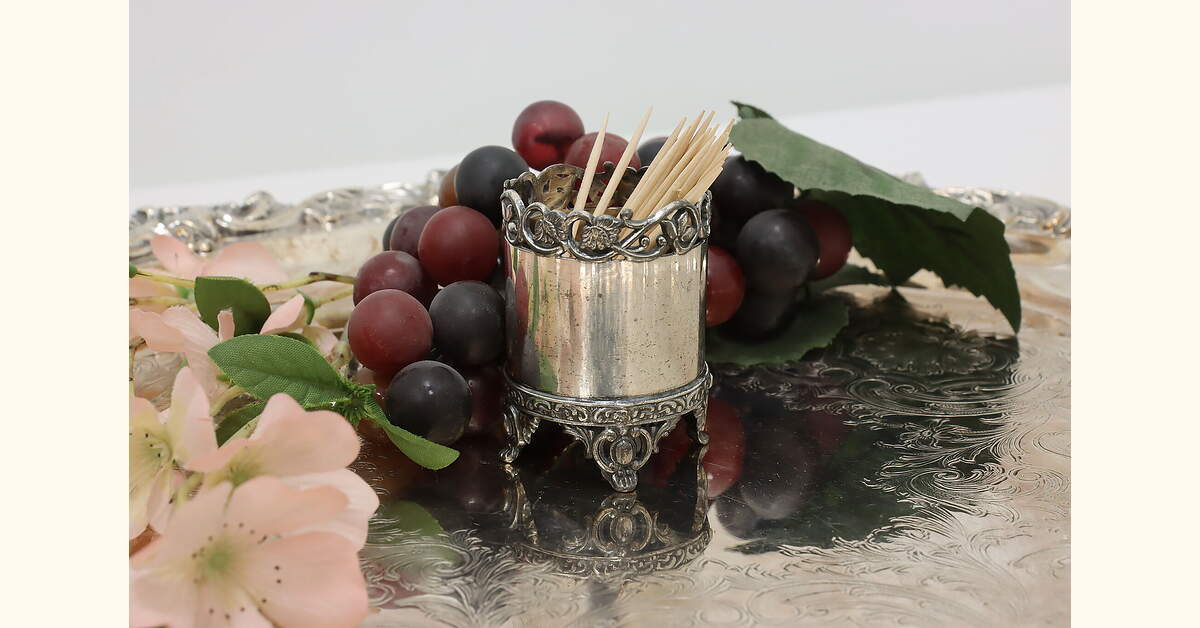 アンティーク雑貨 Antique Birmingham 1915 Toothpick Holder Victorian Antique Silverplate Toothpick Holder, Webster