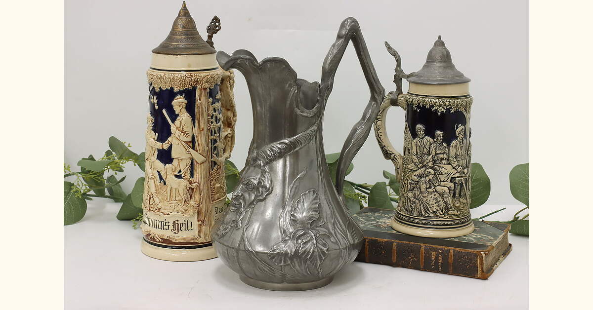 Art Nouveau Antique German Pewter Pitcher or Vase Kayserzinn