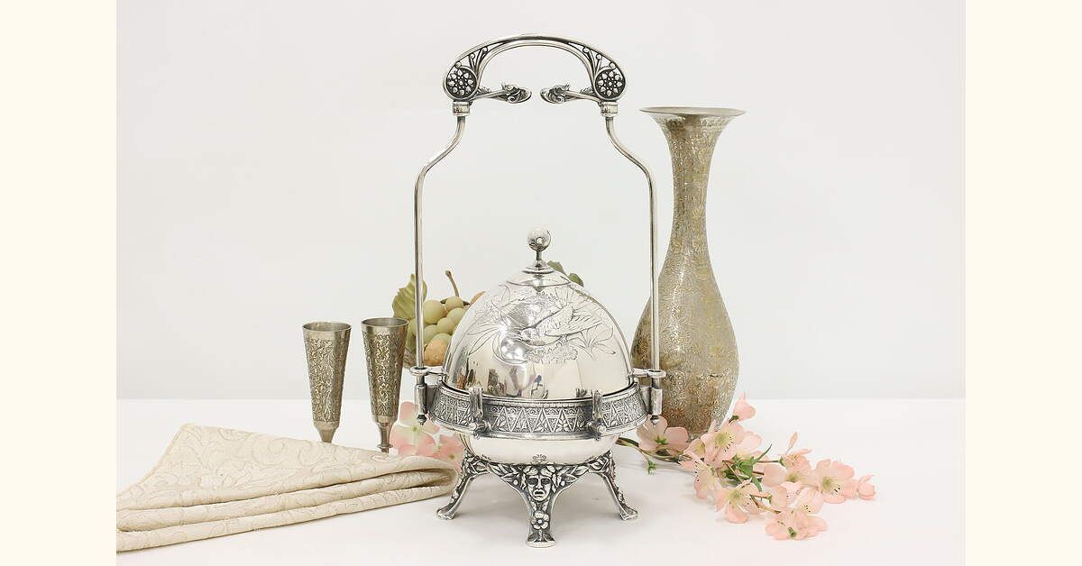 Victorian Antique Silverplate Lift Lid Butter Dish, Rogers