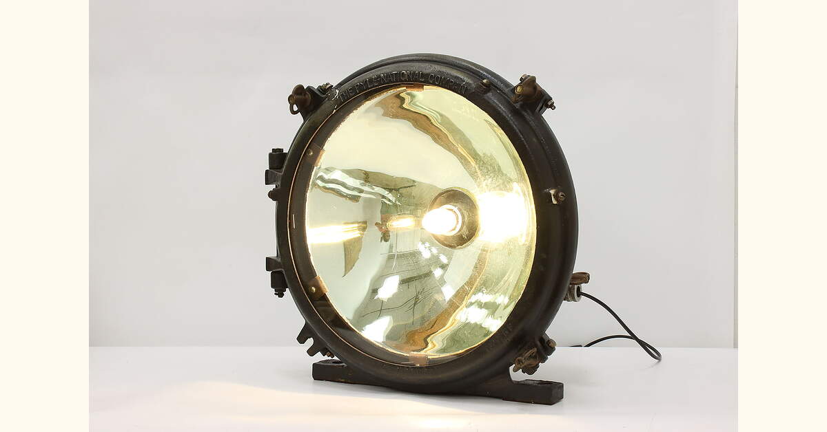 Image showcasing Railroad Salvage Antique Bronze & Iron Train Headlamp, Pyle