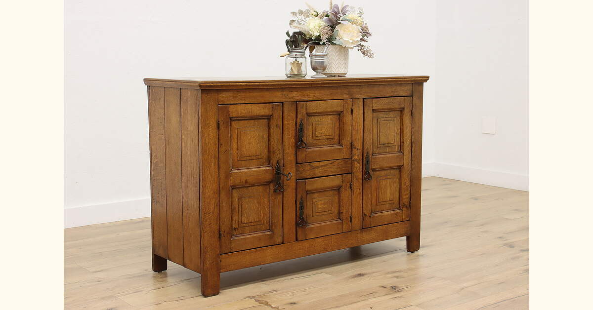 Dutch Antique 1840s Oak Kitchen Cabinet Hall or TV Console