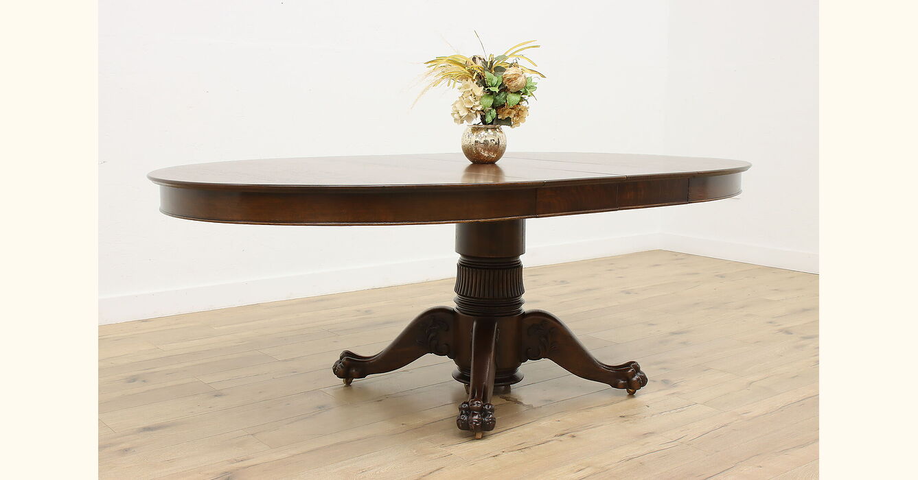 Victorian Antique Oak 4' Oval Dining Table Opens 85
