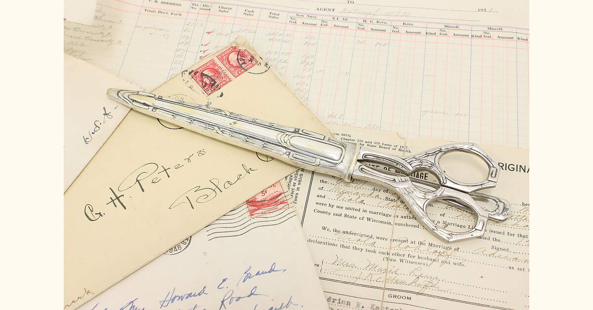 Letter Scissors Classical Victorian Antique Letter Opener Scissor & Caddy Desk Set, AJ