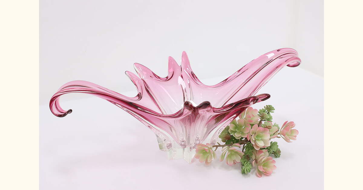 Italian Vintage Blown Pink Art Glass Sculpture Bowl, Murano