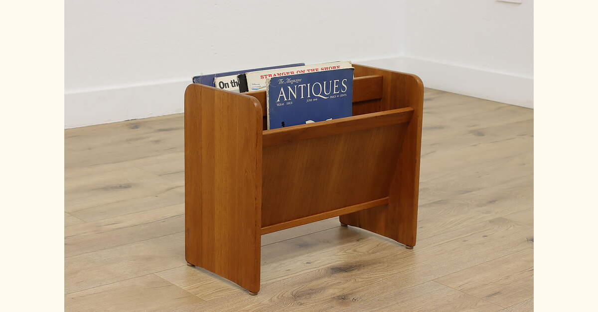 Midcentury Modern Vintage Teak Chairside Magazine Rack, FBJ