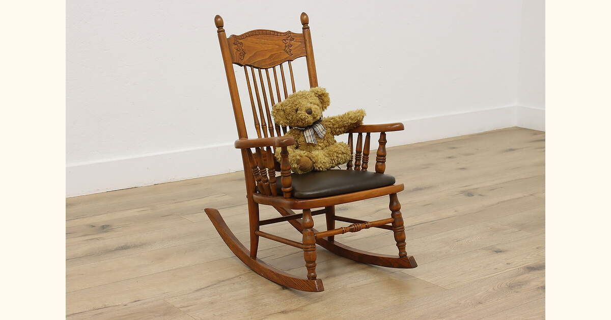 Victorian Farmhouse Antique Leather Seat Child Rocking Chair