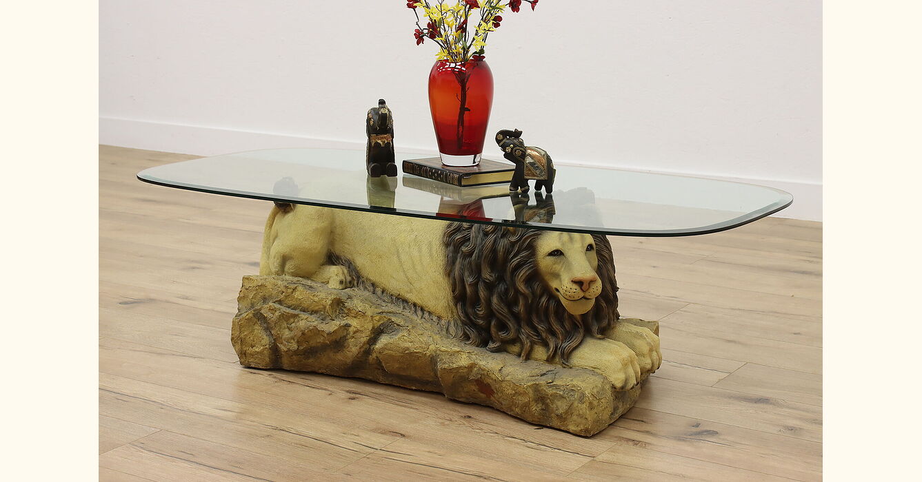 アンティークlion Glass Top Coffee Table Contemporary Lion and Orb Glass Top Coffee Table | Vogt Auction
