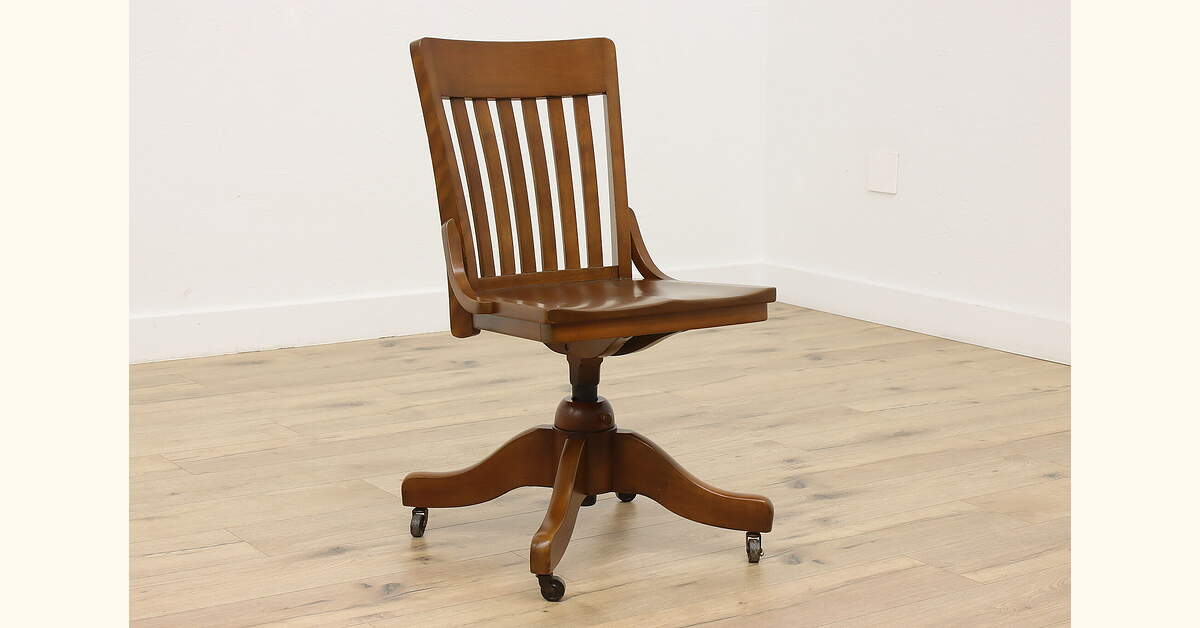 Swivel Vintage Birch Office or Library Desk Chair, B.L