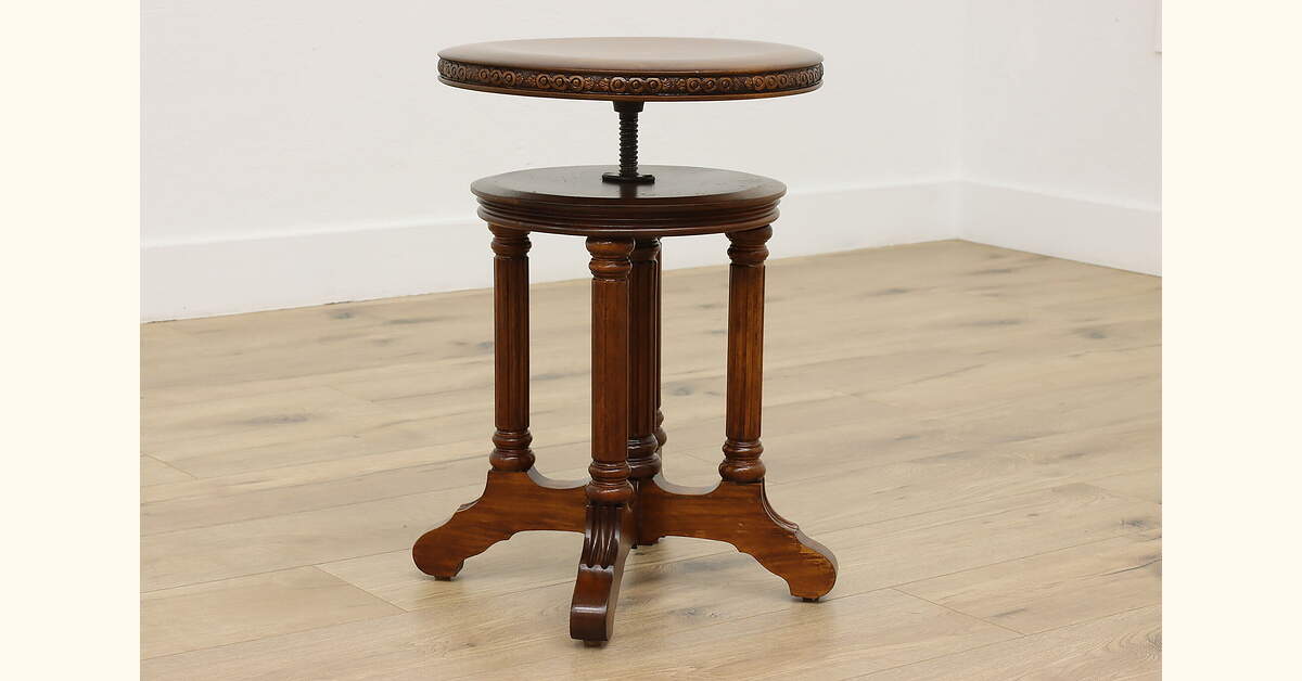 Victorian Antique Carved Birch Piano Organ Swivel Stool Tonk