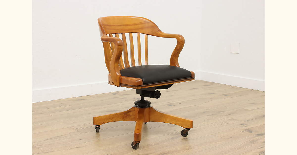 Sikes Antique Swivel Adjustable Office Desk Chair, Leather