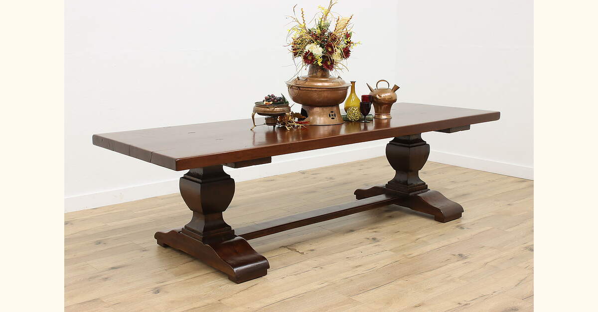 Spanish 1790s Antique Mahogany Trestle Dining Table, Lions