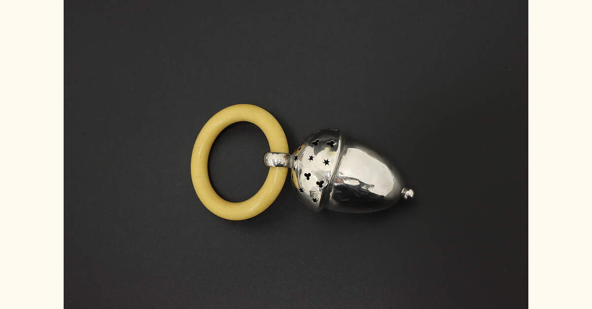 Bakelite Rattles Sterling Silver Antique Acorn Baby Rattle & Bakelite Ring