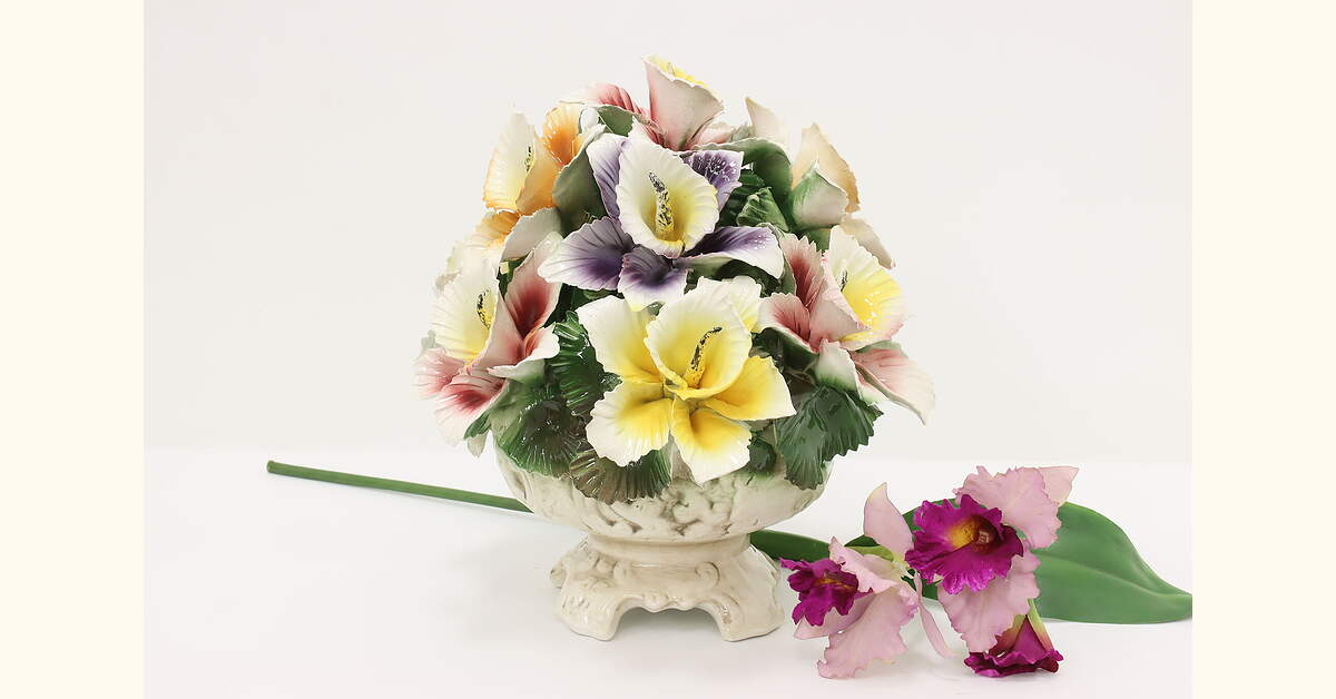 CAPODIMONTE★ブーケ★陶花★イタリア★壁掛 Italian Capodimonte Porcelain Flower Basket Sculpture